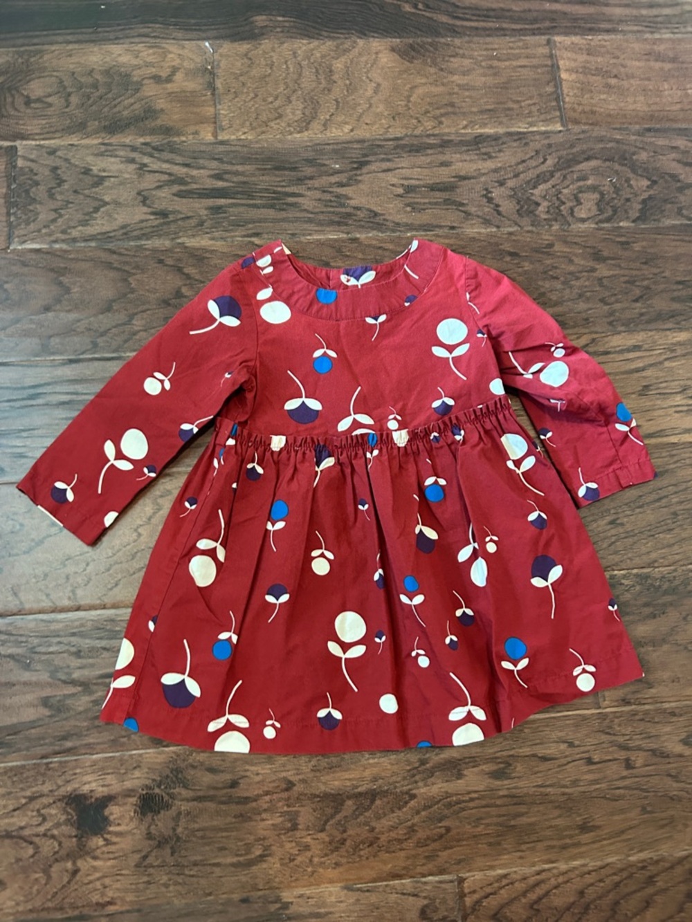 Hanna Andersson Girls' Maroon Floral Long-Sleeve Dress